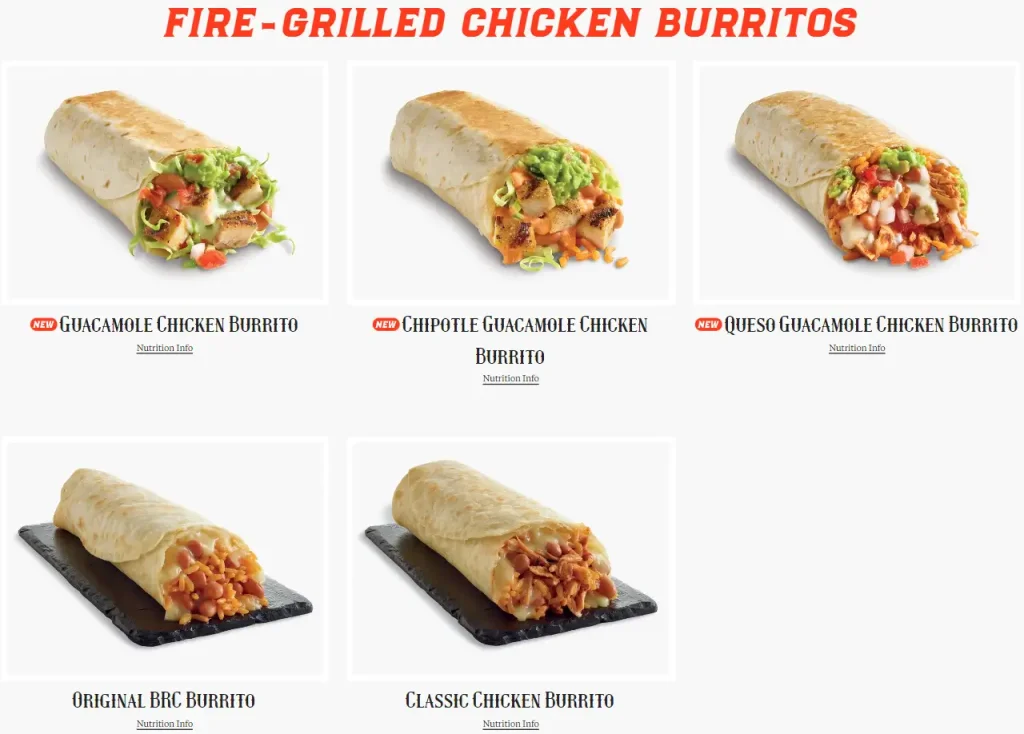 El Pollo Loco Fire-Grilled Burritos Menu USA