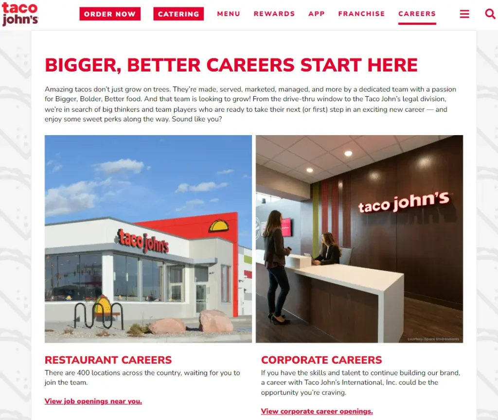 Explore Career Opportunities Taco John's Menu USA