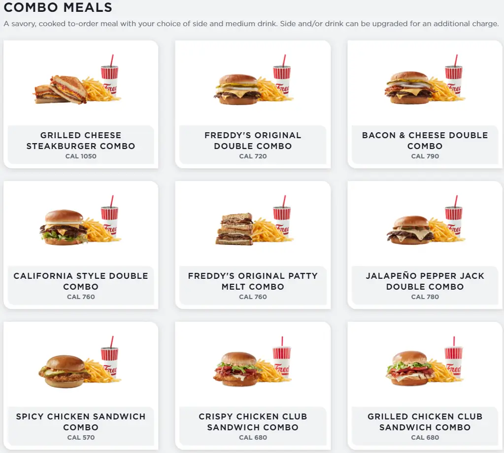 Freddy's COMBO MEALS Menu USA