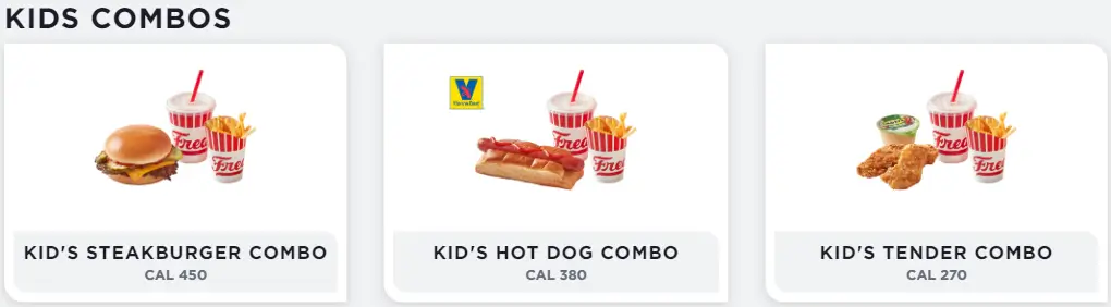 Freddy's KIDS COMBOS Menu USA