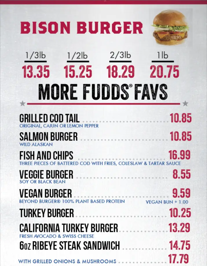 Fuddruckers Fudds Favs Menu USA