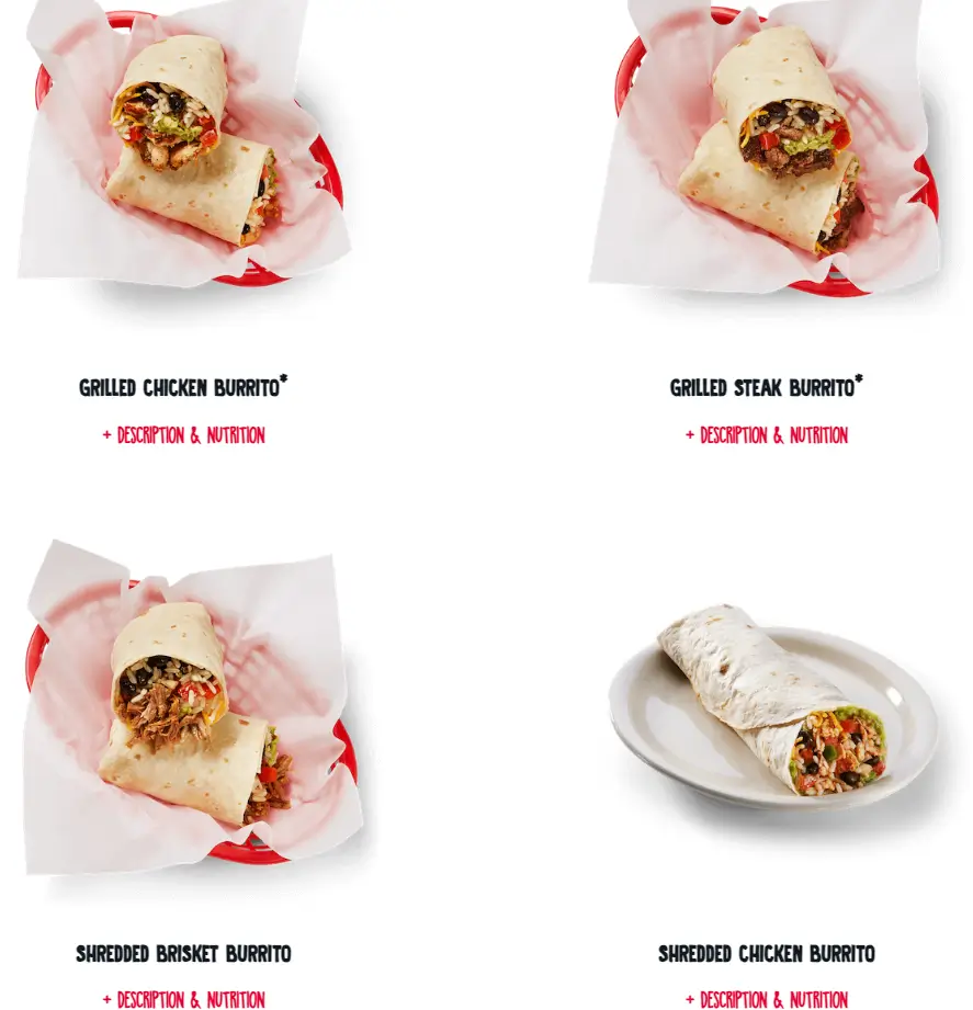 Fuzzy’s Taco Shop Burritos Menu USA