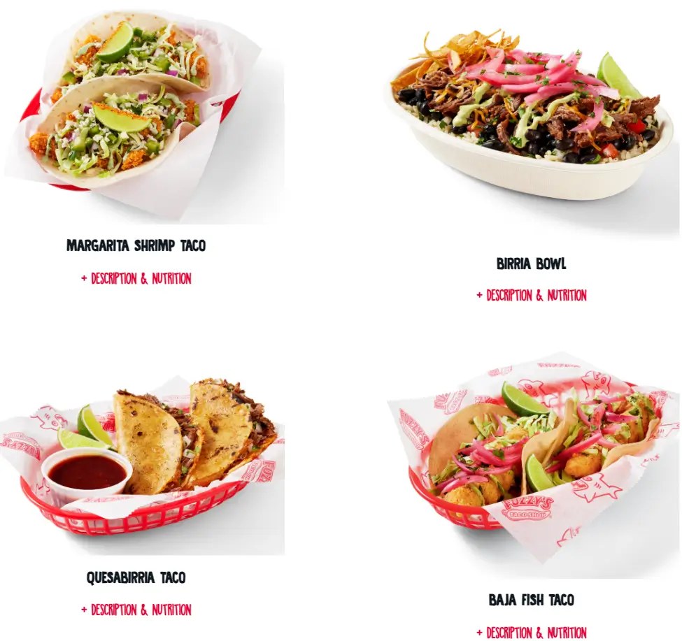 Fuzzy’s Taco Shop Primo Baja Tacos Menu USA