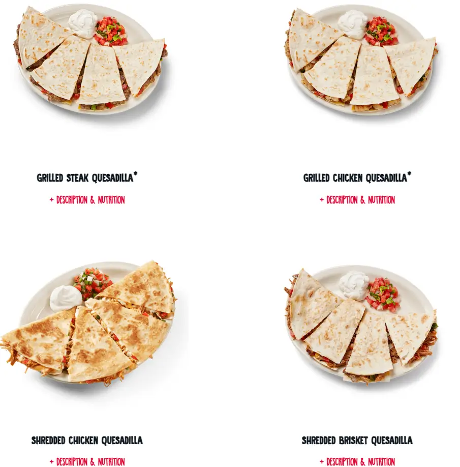 Fuzzy’s Taco Shop Quesadillas Menu USA