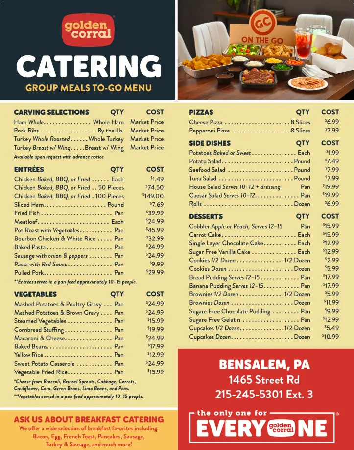 Golden Corral Catering Menu Prices USA