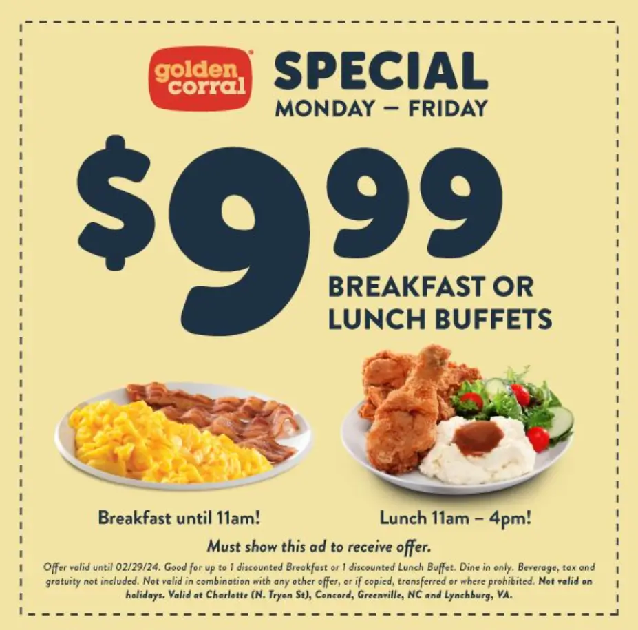 Golden Corral Lunch Specials Deal USA