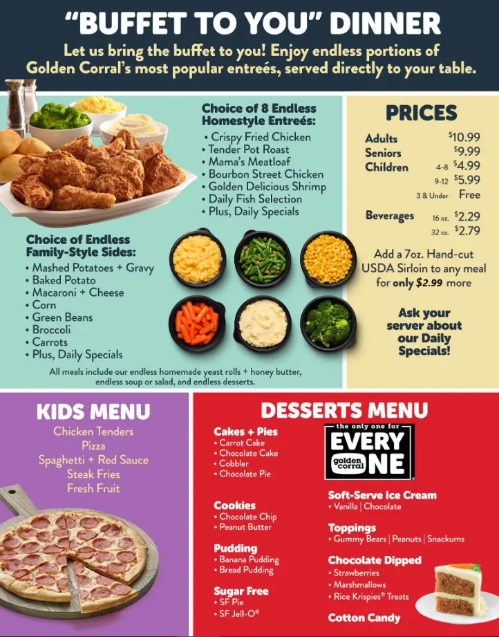 Golden Corral Menu With Prices USA