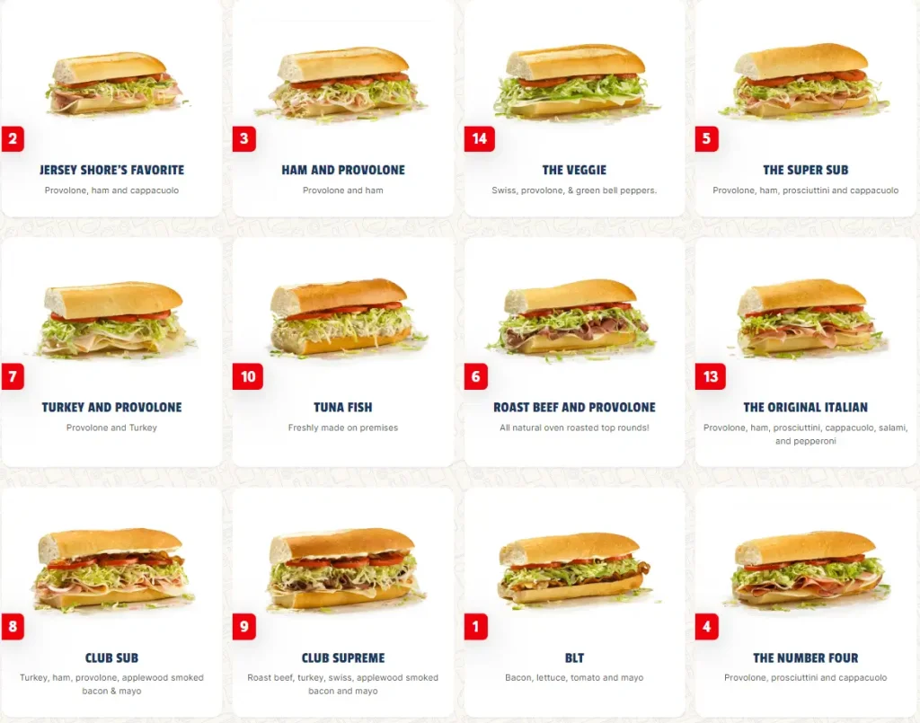 Jersey Mike’s Cold Subs Menu USA