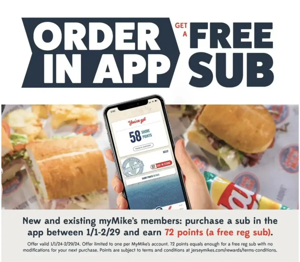 Jersey Mike’s Subs Free Sub with Purchase Deal USA