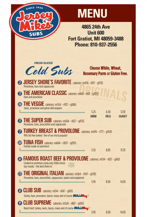 Jersey Mike’s Subs Menu Updated Prices USA