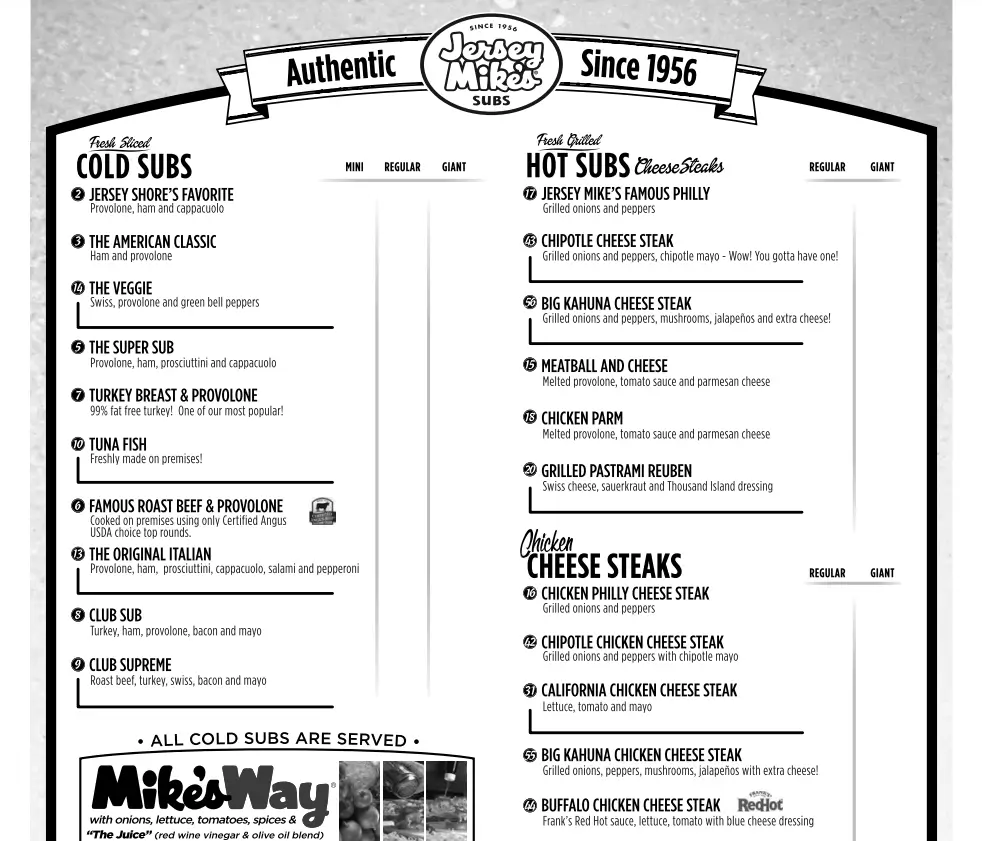 Jersey Mike’s Subs Menu With Prices USA