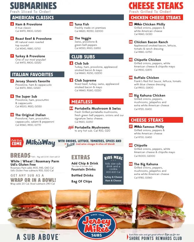 Jersey Mike’s Subs Menu USA