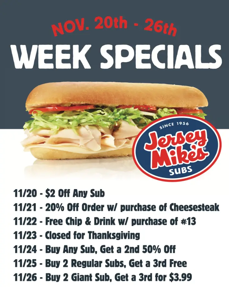 Jersey Mike’s Subs Sub of the Day Deal USA