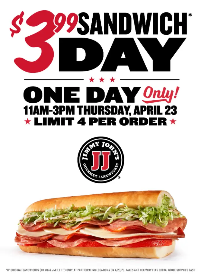 Jimmy John’s $3.99 Sub of the Day Deal USA