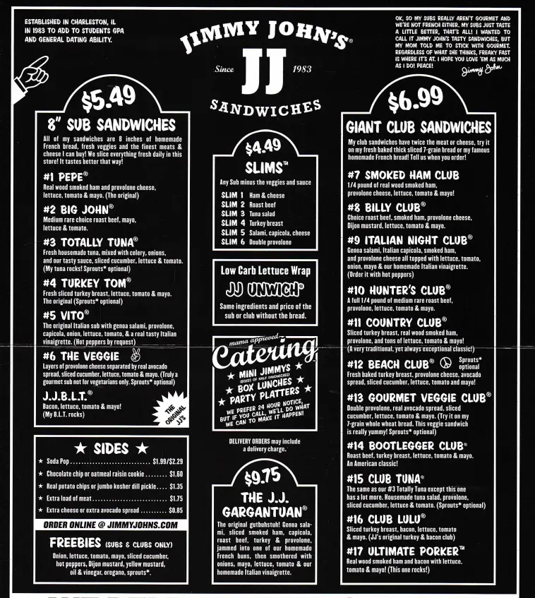 Jimmy John’s Menu With Prices USA