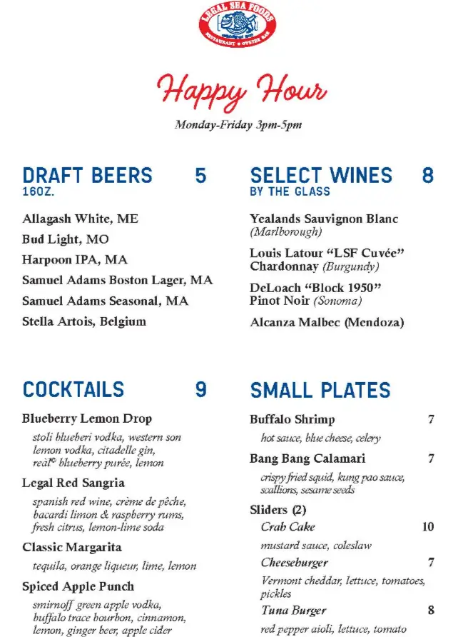 Legal Sea Foods Happy Hour Deals USA