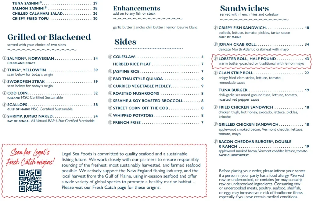 Legal Sea Foods Menu Prices USA