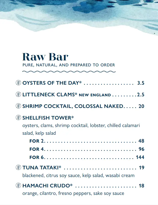 Legal Sea Foods RAW BAR Menu USA