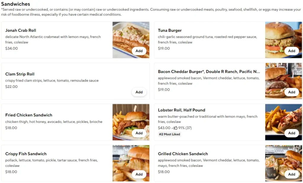 Legal Sea Foods SANDWICHES Menu USA