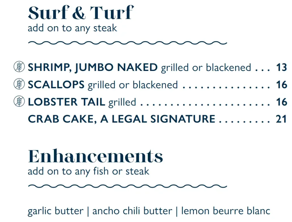 Legal Sea Foods SURF & TURF Menu USA