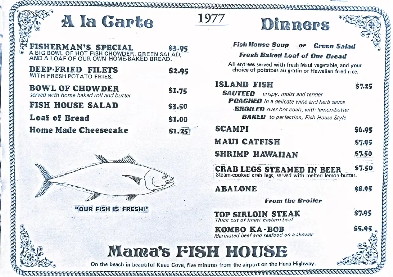 Mama's Fish House Menu USA