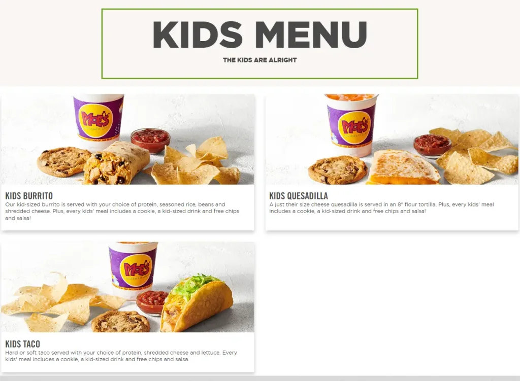 Moe's Southwest Grill Kids Menu USA