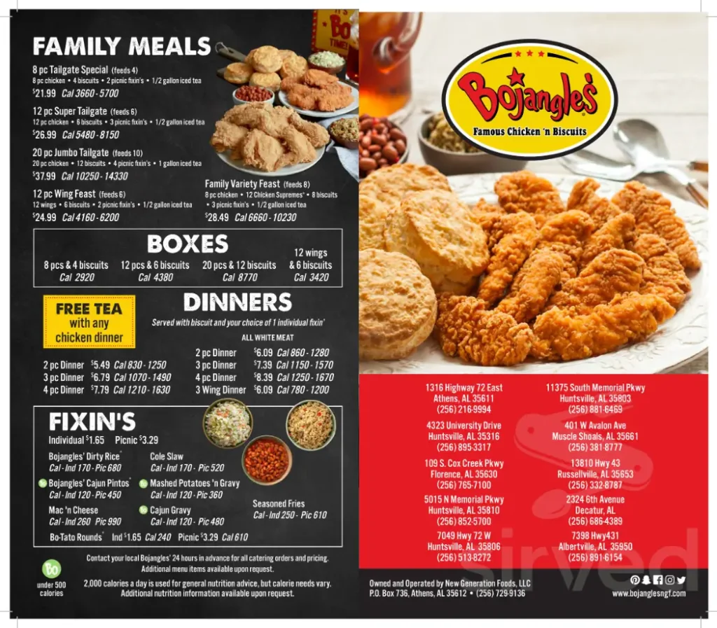 New Bojangles Menu Items Prices USA