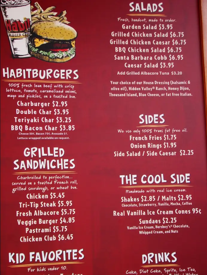 New The Habit Burger Grill Menu Items USA