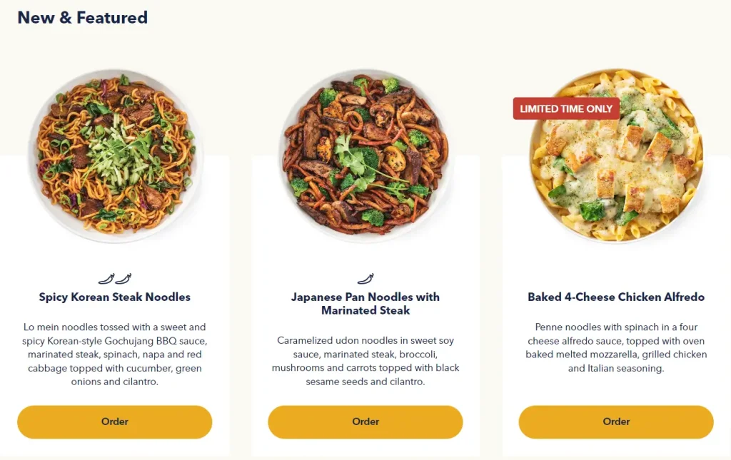 Noodles & Company New & Featured Menu USA