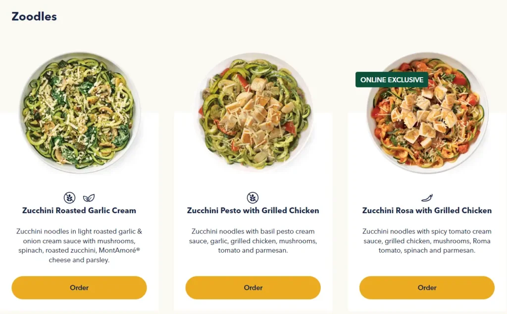 Noodles & Company Zoodles Menu USA