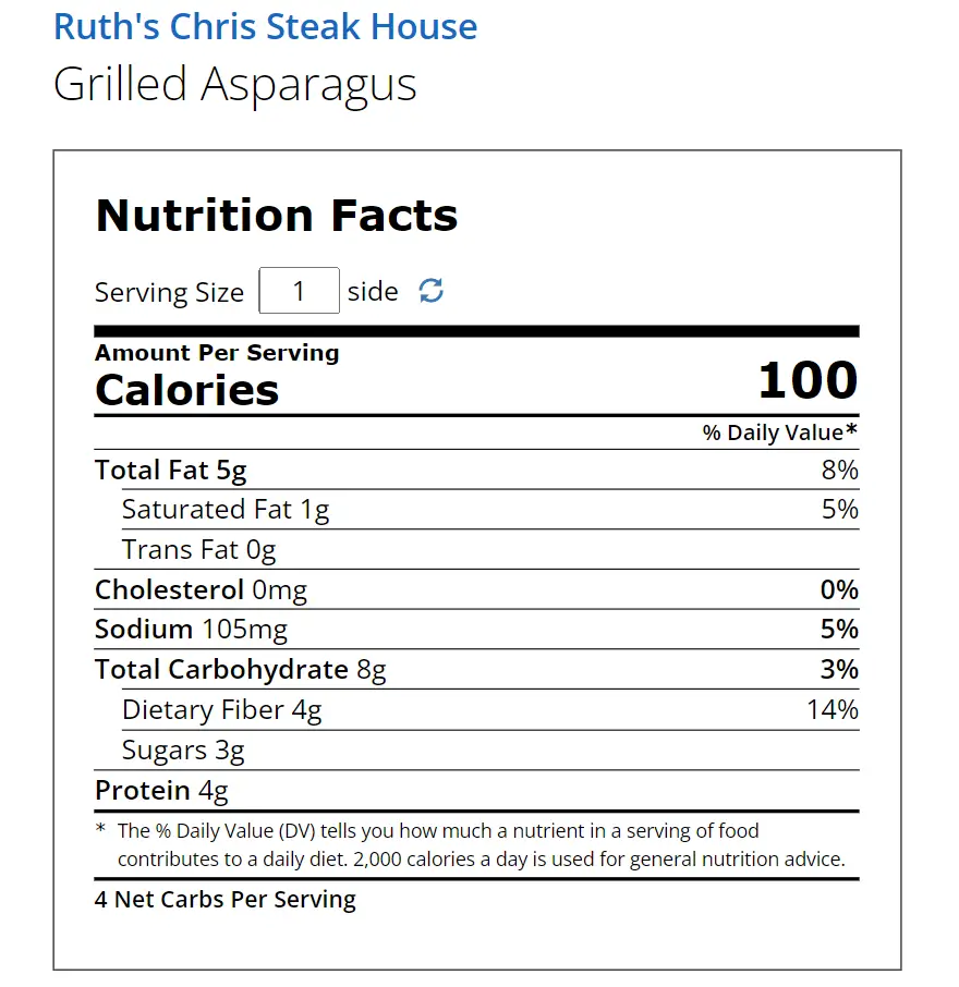 Nutrition Values About Ruth’s Chris Steak House Menu USA