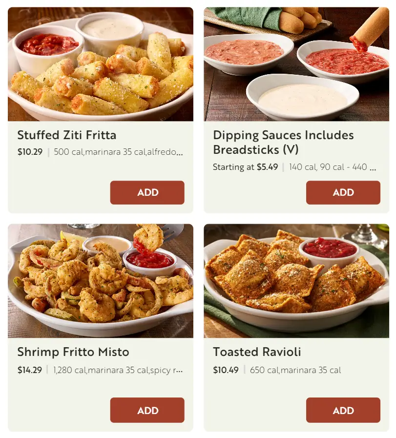 Olive Garden Appetizers Menu USA