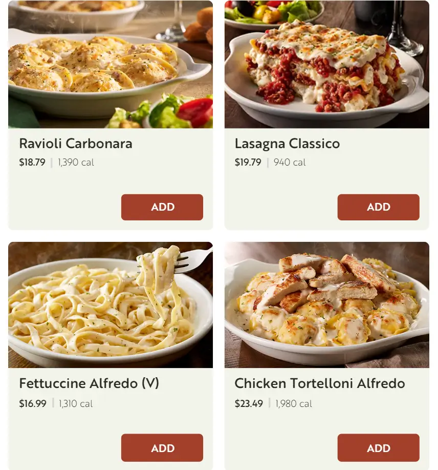 Olive Garden Classic Entrees Menu USA