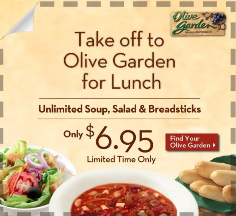 Olive Garden Endless Soup, Salad, and Breadsticks Deal USA