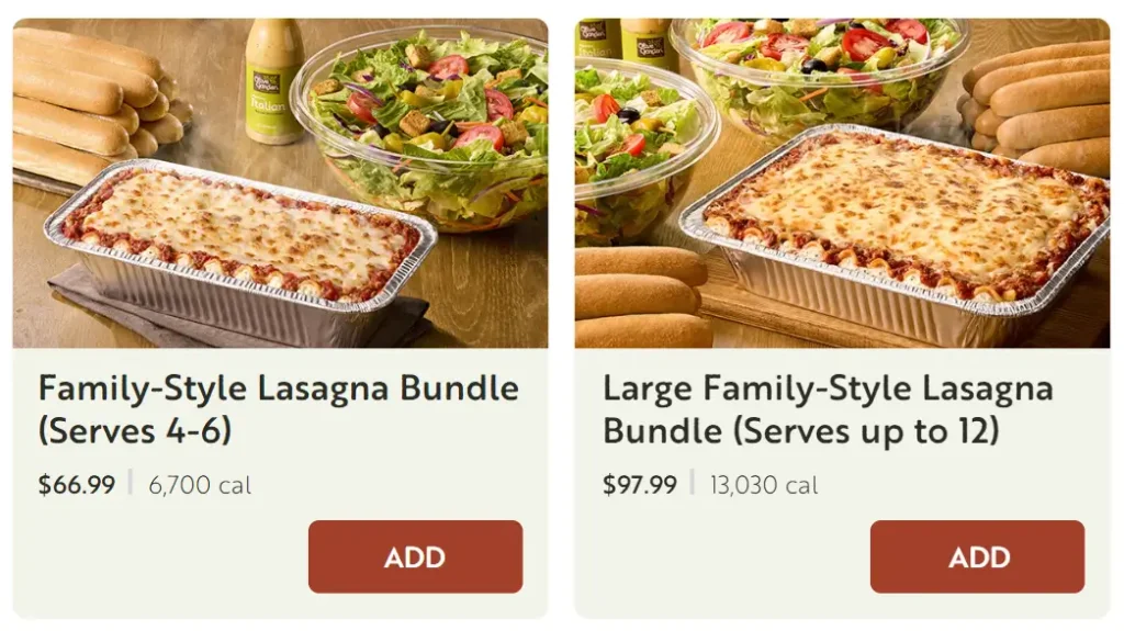 Olive Garden Family Bundles Menu USA