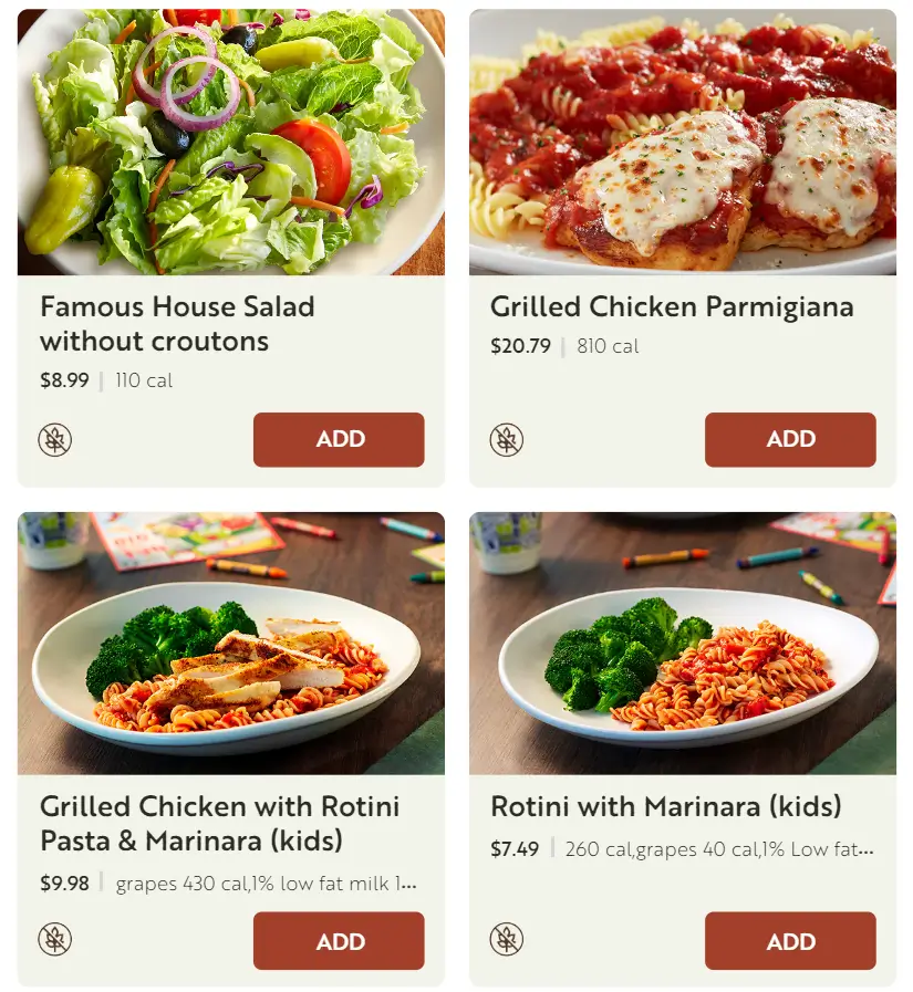 Olive Garden Gluten-Sensitive Menu USA