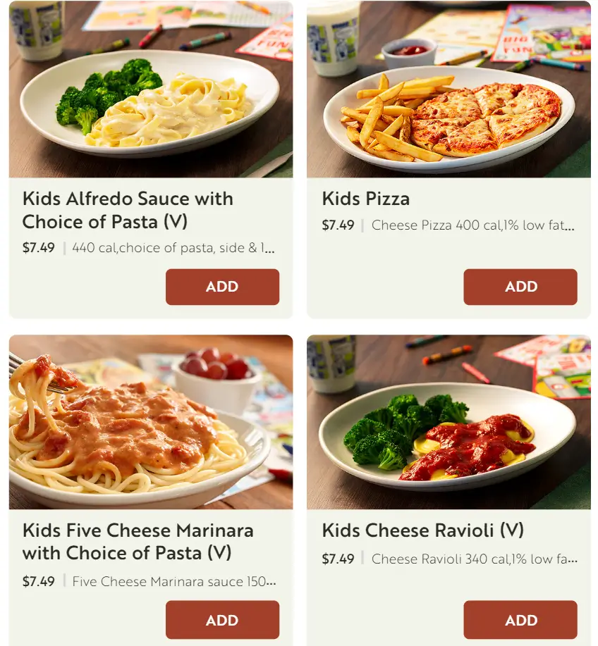 Olive Garden Kids Meals Menu USA