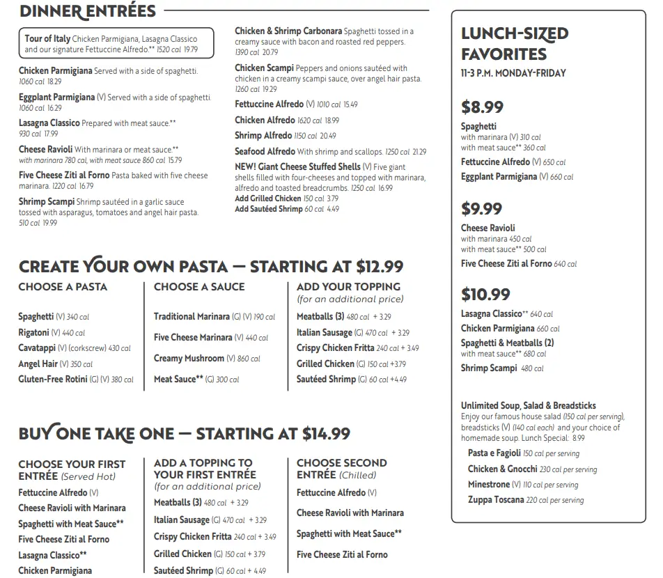 Olive Garden Menu Updated Prices USA