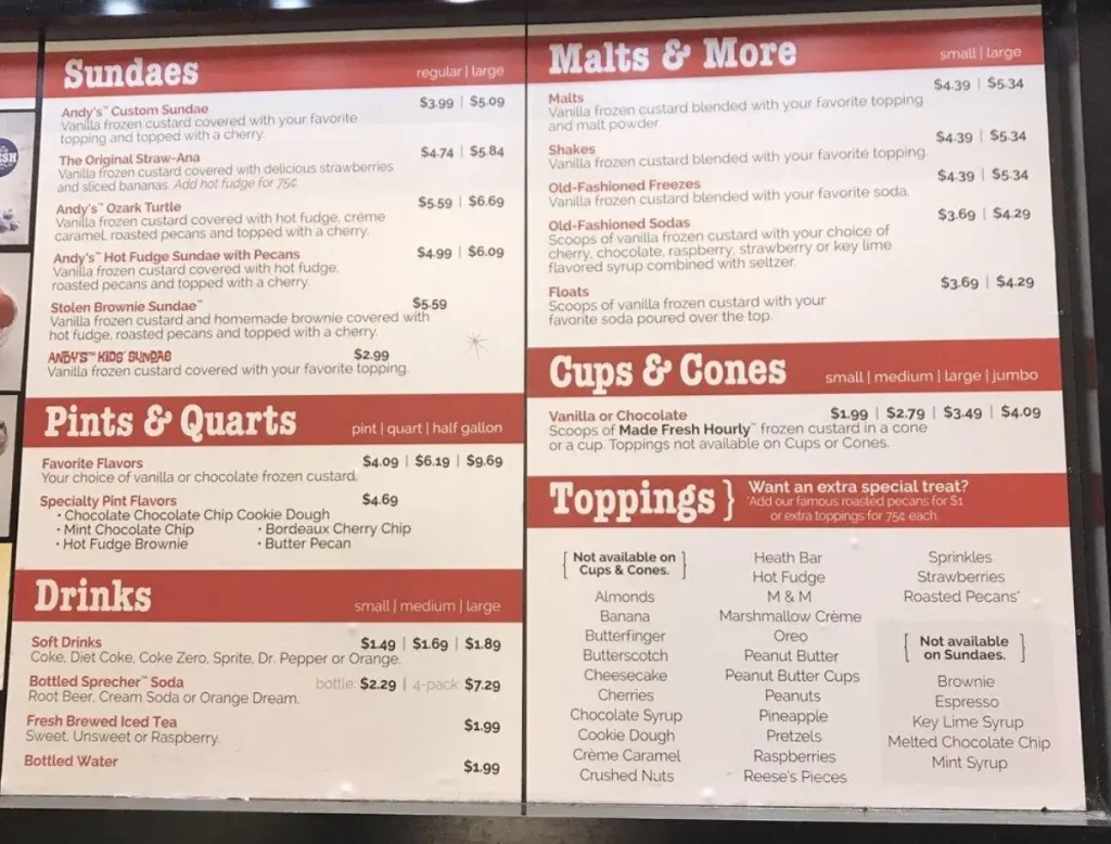 Order Andy's Frozen Custard Menu USA