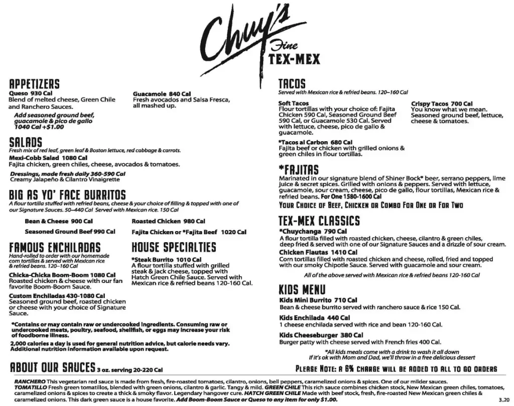 Order Chuy’s Menu USA