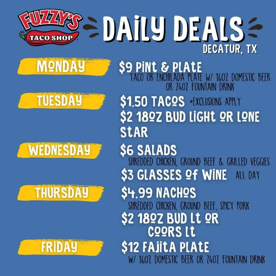 Order Fuzzy’s Taco Shop Menu USA