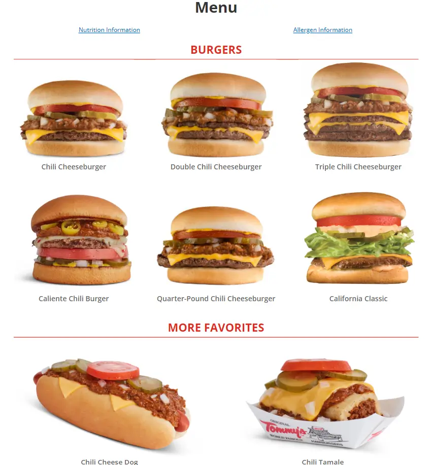 Order Original Tommy's Menu Items USA