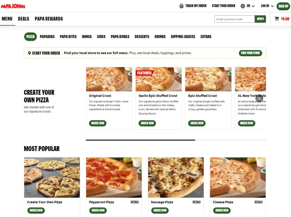 Order Papa John’s Menu Items USA