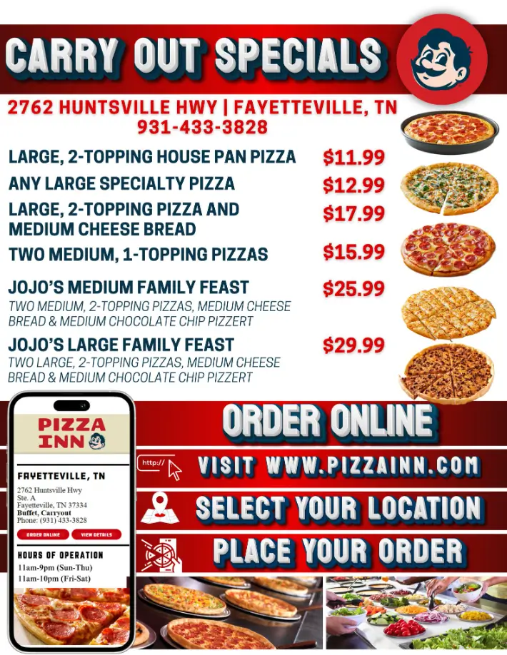 Order Pizza Inn Menu Items USA