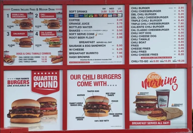 Original Tommy's Menu USA