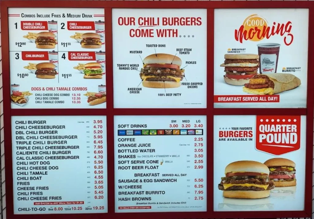 Original Tommy's Menu Prices USA