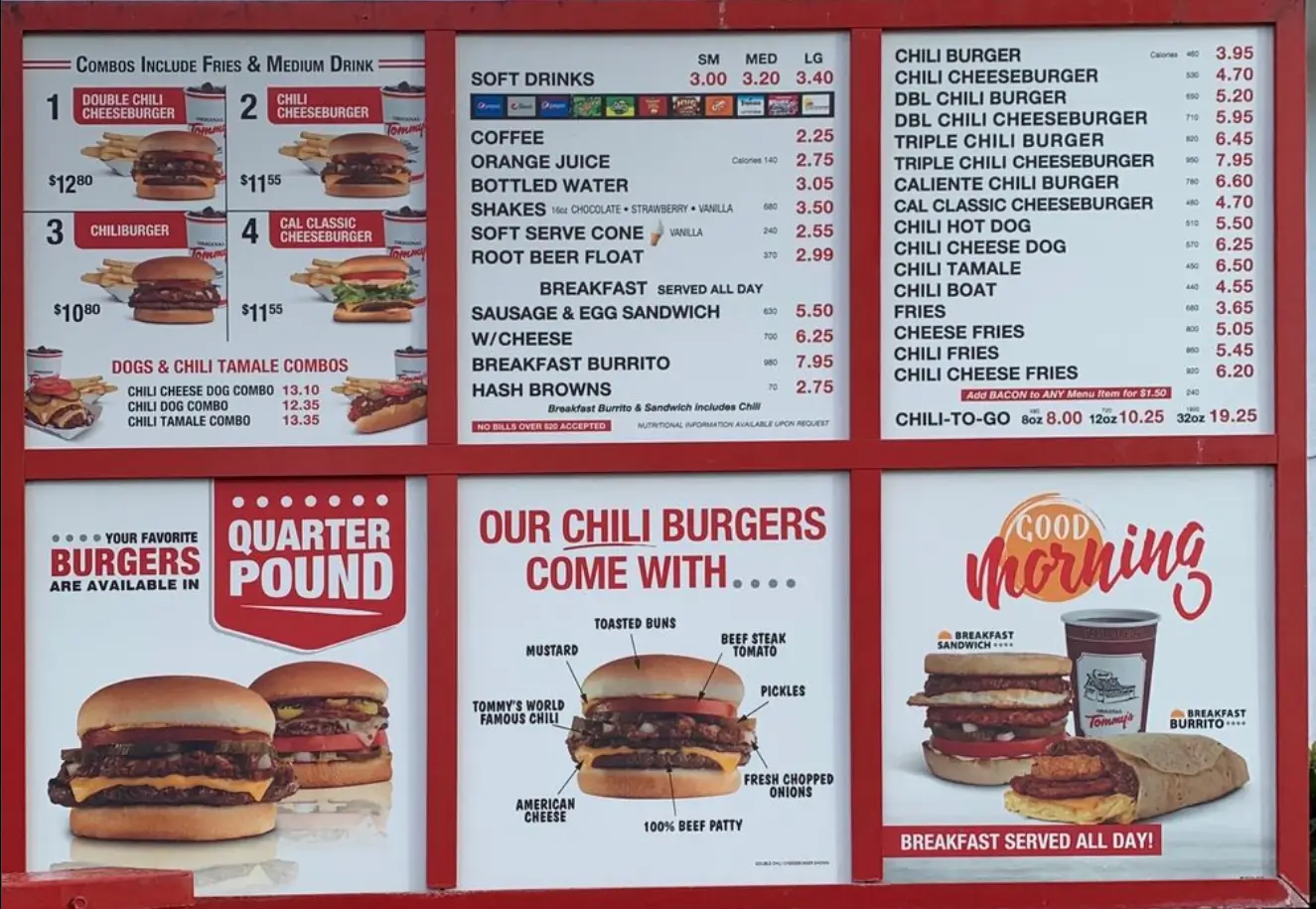 Original Tommy's Menu USA