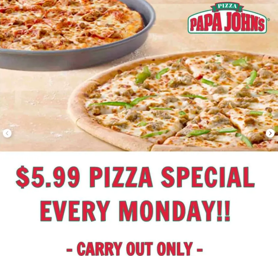 Papa John’s $5.99 Large 1-Topping Pizza Deal USA