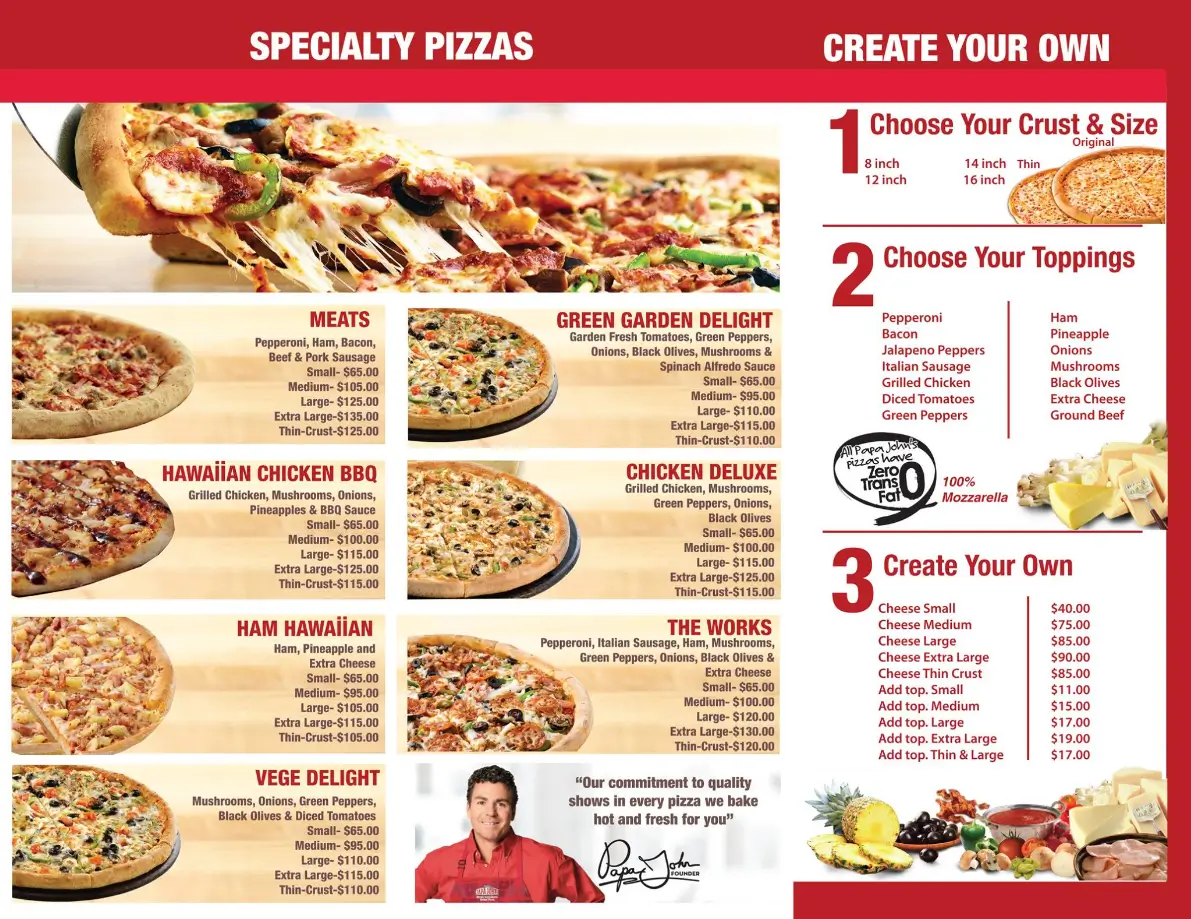 Papa John’s Menu USA