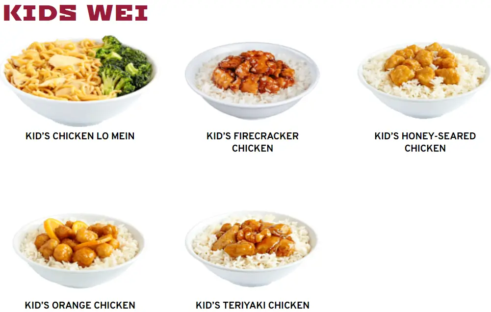 Pei Wei KID'S Menu USA